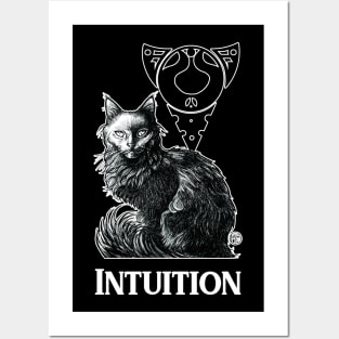 Magic Black Cat - White Outline Version - Intuition Quote Posters and Art